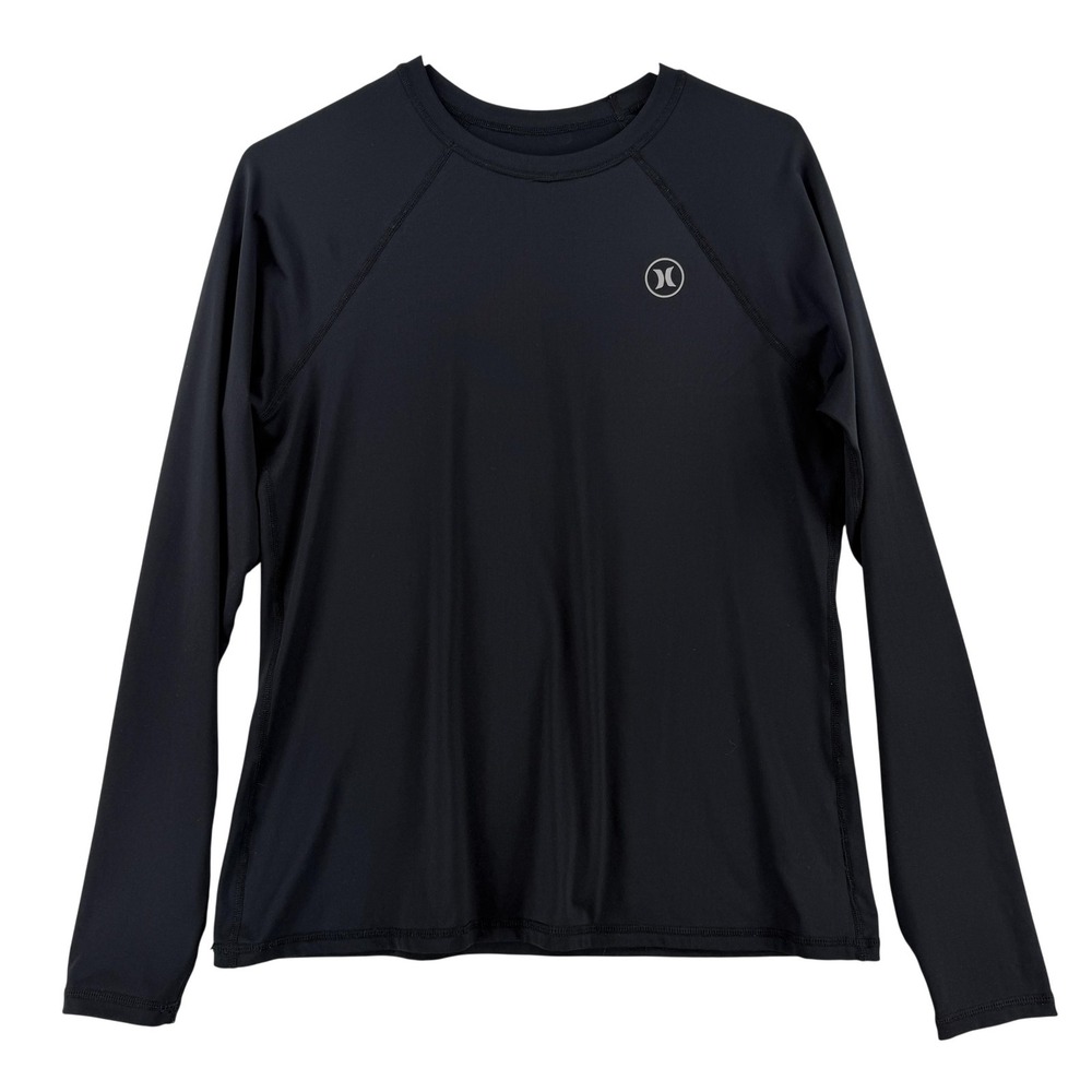 Hurley Shirt Mens Medium Black Long Sleeve UPF 150+ Surf Swim Rashguard Athletic